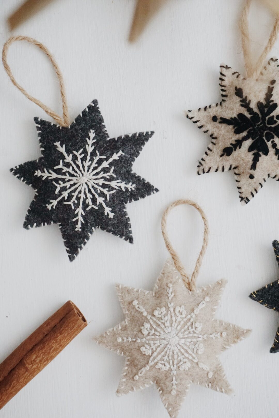 DIY Snowflake Felt Ornaments- Free Stick & Stitch Designs